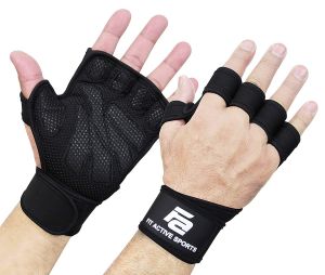 New Ventilated Weight Lifting Gloves with Built-In Wrist Wraps, Full Palm Protection & Extra Grip. Great for Pull Ups, Cross T